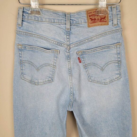 Levi's Mom Jean Jeweled Rhinestone High Waist Light Wash Blue Crop Jeans Sz 24 - Picture 7 of 15